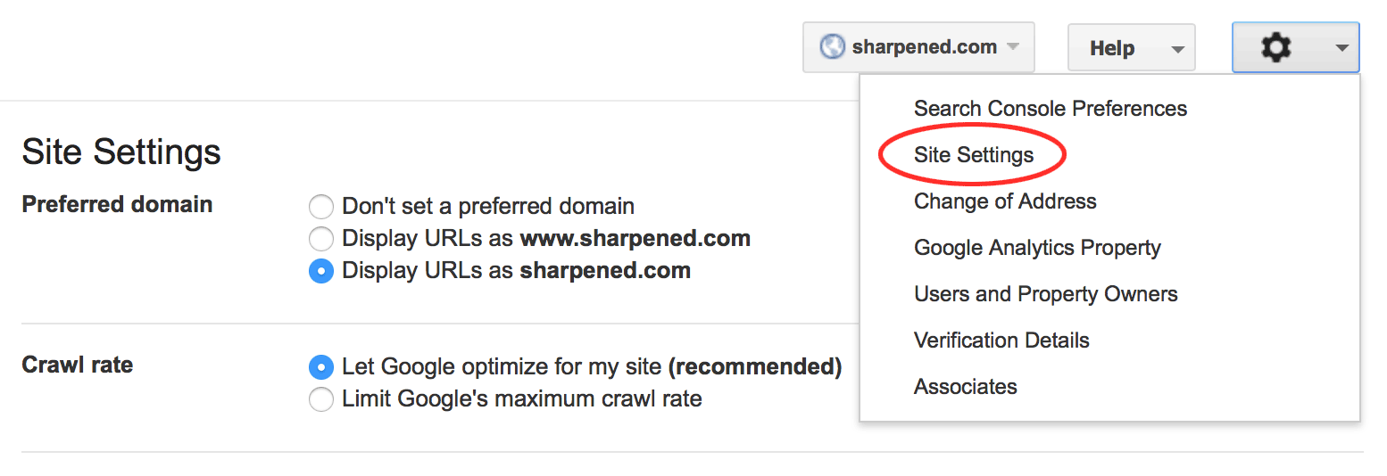 Google Webmaster Tools Site Settings